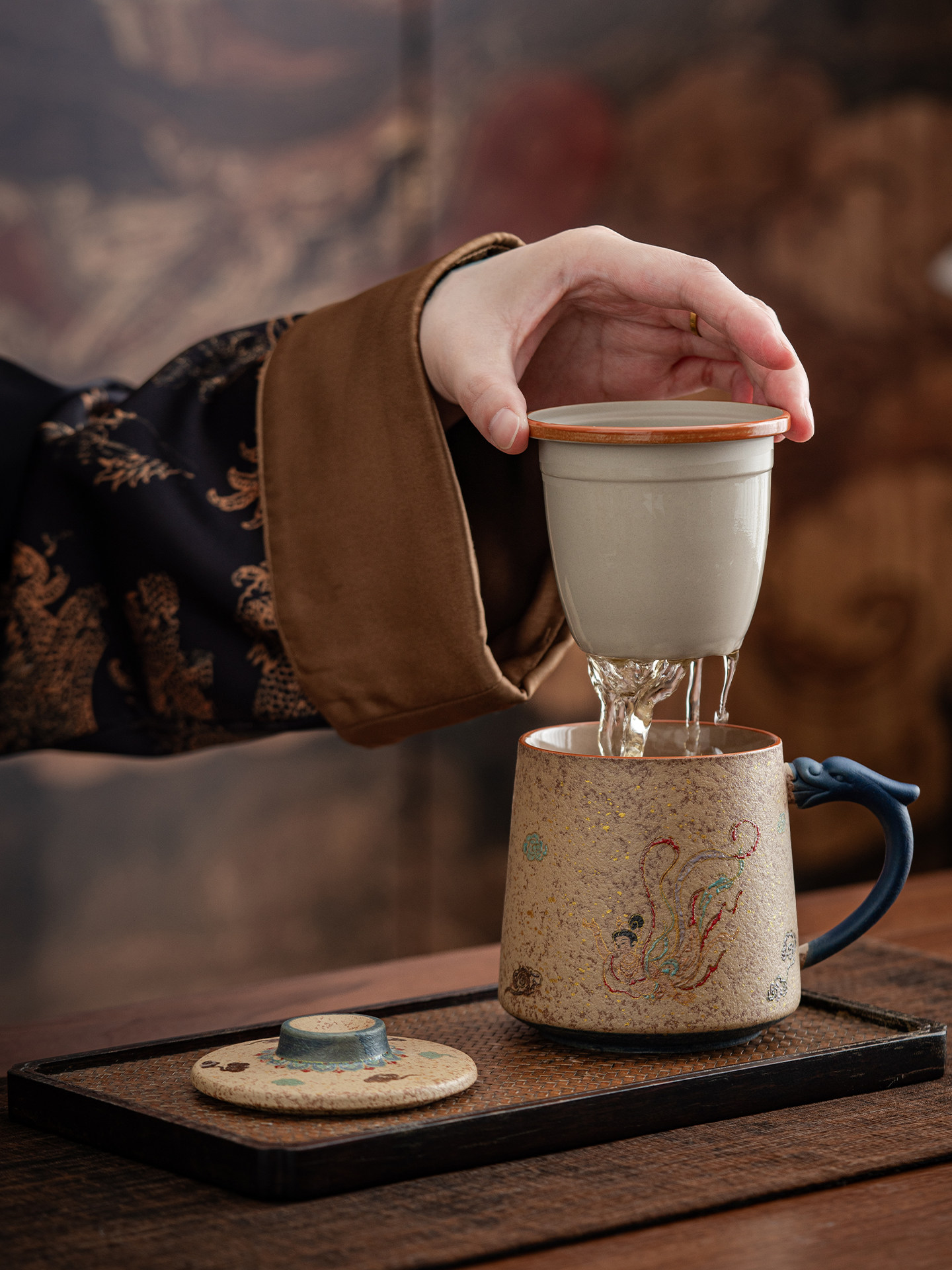 Mountain Before Fire Stone Red, Dunhuang Feitian Tea Cup, High-End Personal Dedicated Master Cup, Office Tea Brewing Porcelain Souvenir