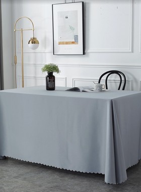 灰色公司会议桌桌布台布长条桌定制商务茶几高级感办公室会展摆摊