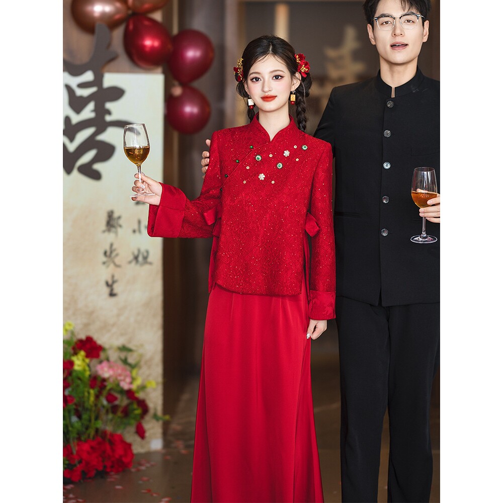 2026新款新中式秀禾服新娘结婚出阁嫁衣订婚礼服宽松遮肚子孕妇敬图片