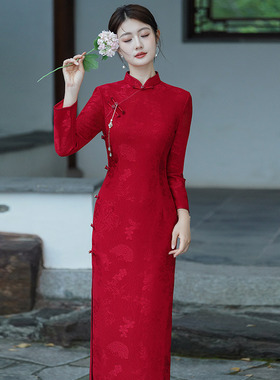 2026新款红色加绒加厚冬装国风中式长袖改良旗袍女复古拜年服