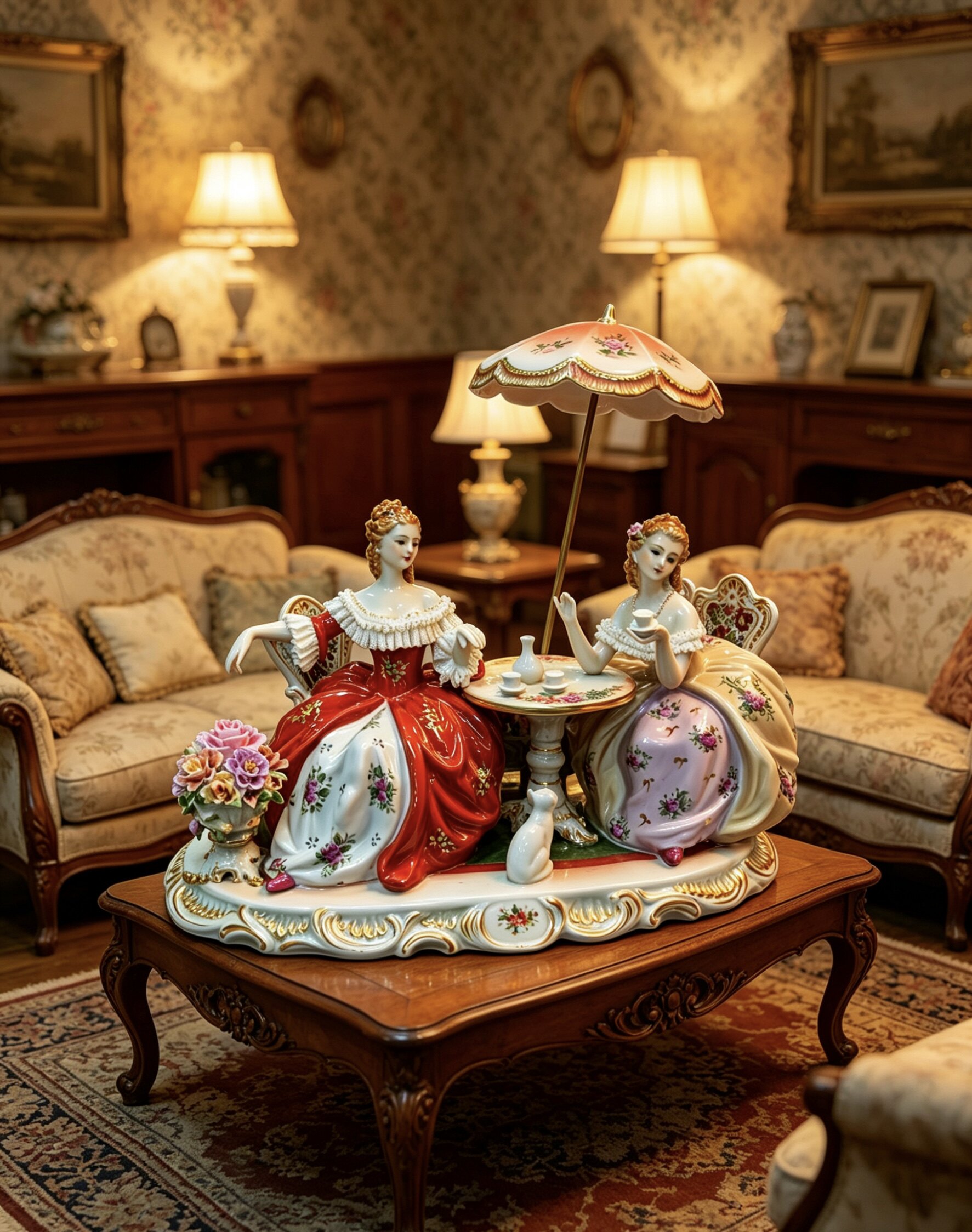 陶瓷美器&bull;欢乐时光精致下午茶&bull;大型瓷塑 闺蜜款天花板 中古瓷器