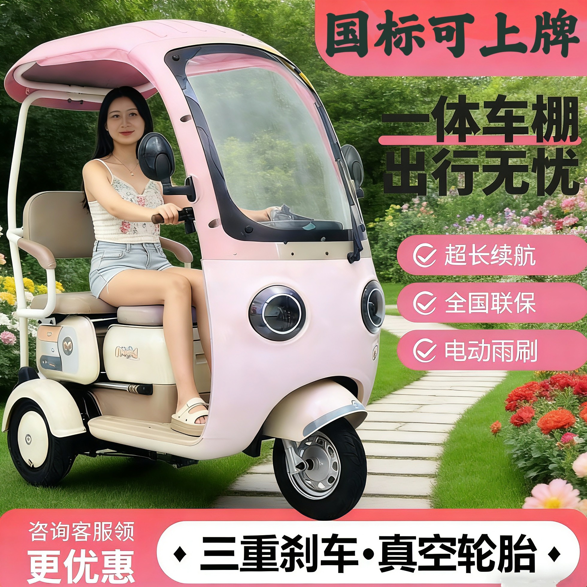 国标电动三轮车一体棚车可上牌家用小型老人老年女性代步电三轮车
