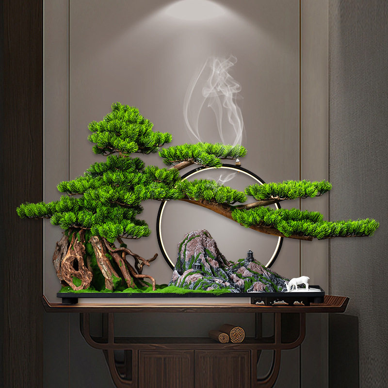 禅意仿真迎客松盆景摆件