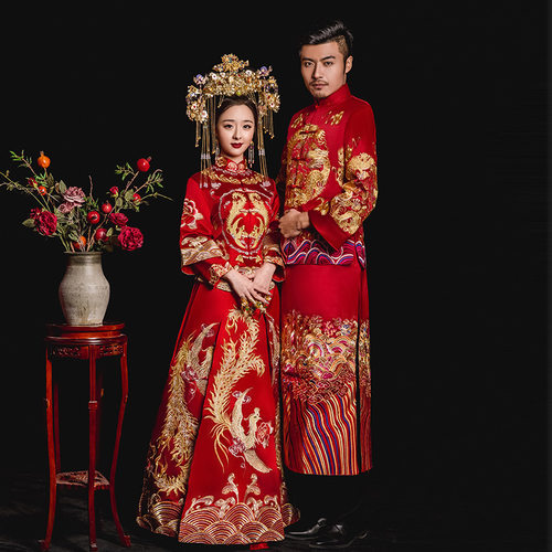 2026新款秀禾服新娘男女套装中式大码古装敬酒服抖音百褶裙婚纱冬