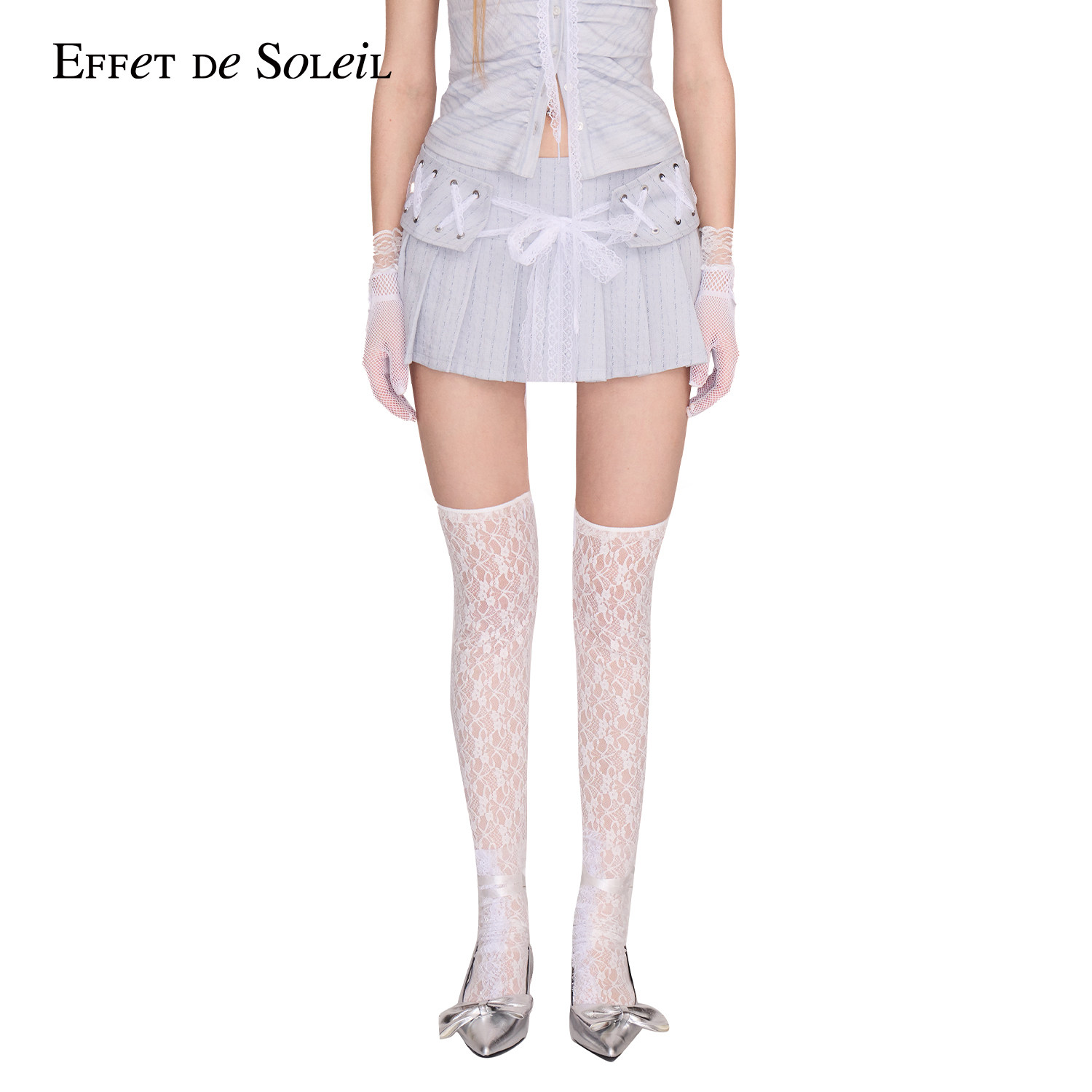 Effet de Soleil蕾丝系带百褶裙女低腰短半裙新品26夏