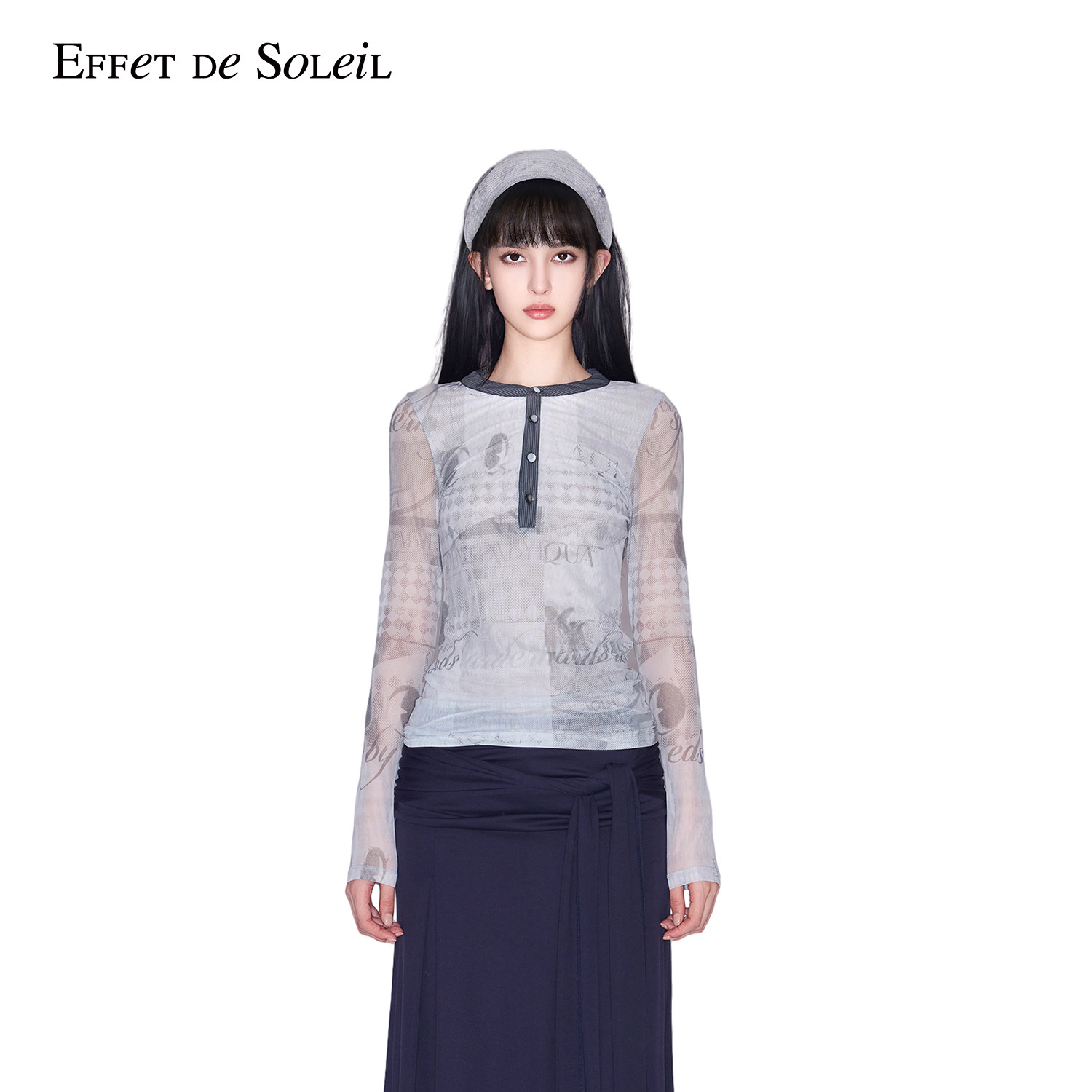 Effet de Soleil网纱漫画印花长袖T恤上衣女装新品26秋