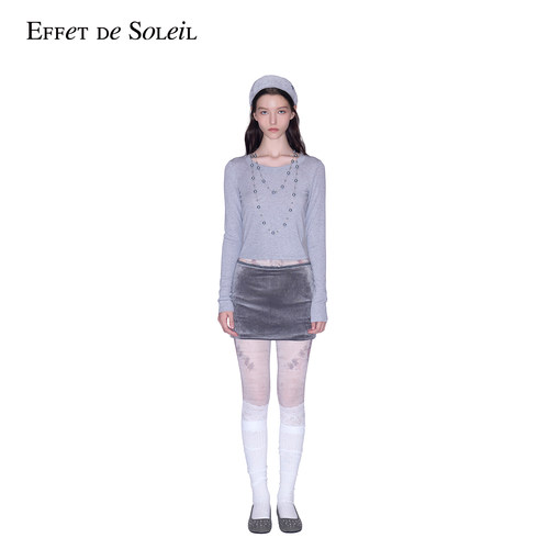 Effet de Soleil蕾丝腰头天鹅绒感包臀短裙女装新品26秋