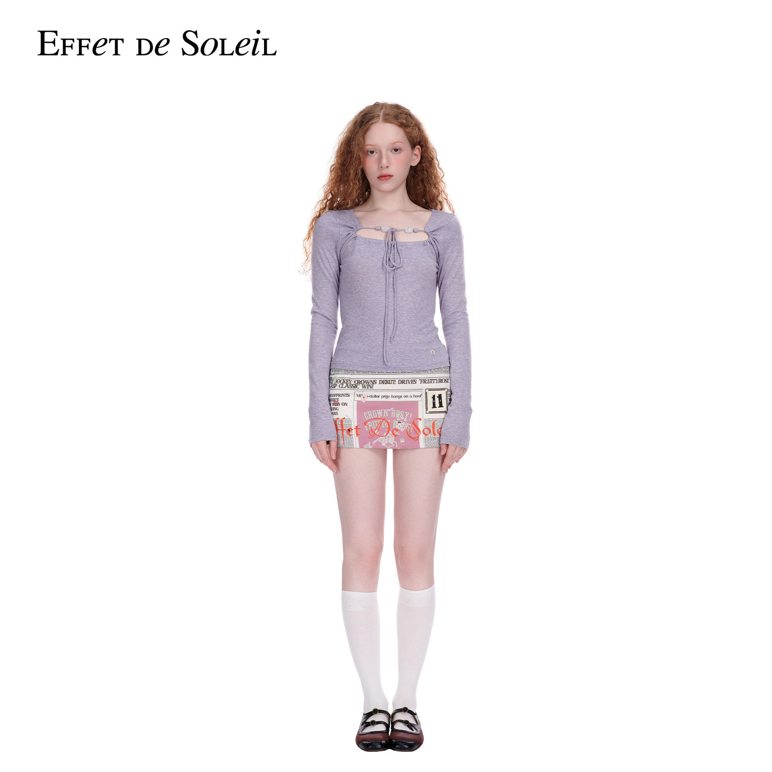 Effet de Solei低腰半身裙女复古印花缎面包臀短裙新品26夏