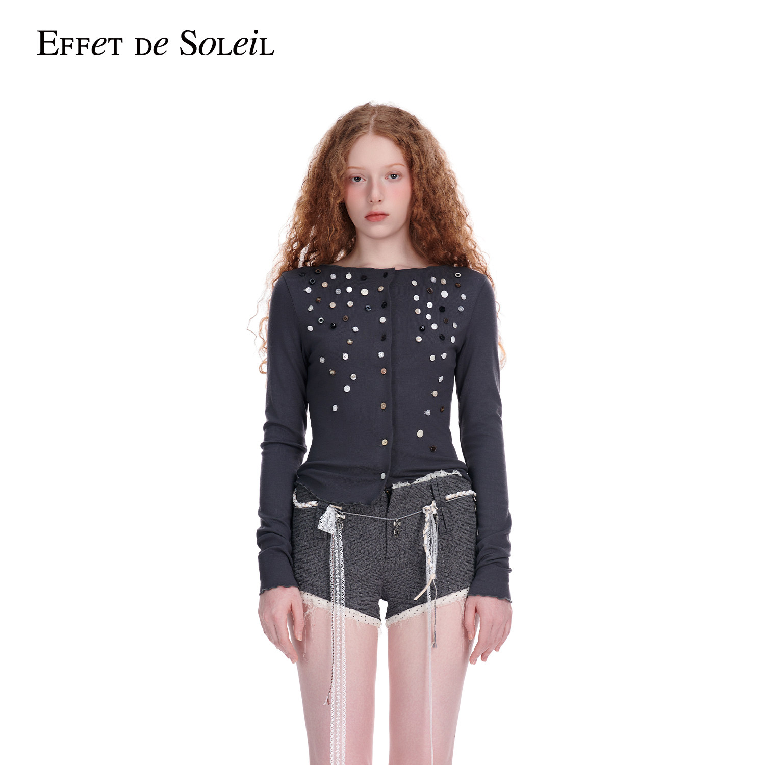 Effet de Soleil圆领针织开衫长袖T恤女打底上衣新品26夏