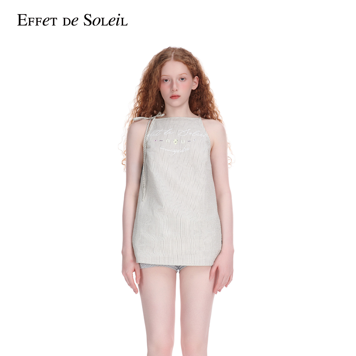 Effet de Soleil条纹系带吊带背心上衣女装新品26夏