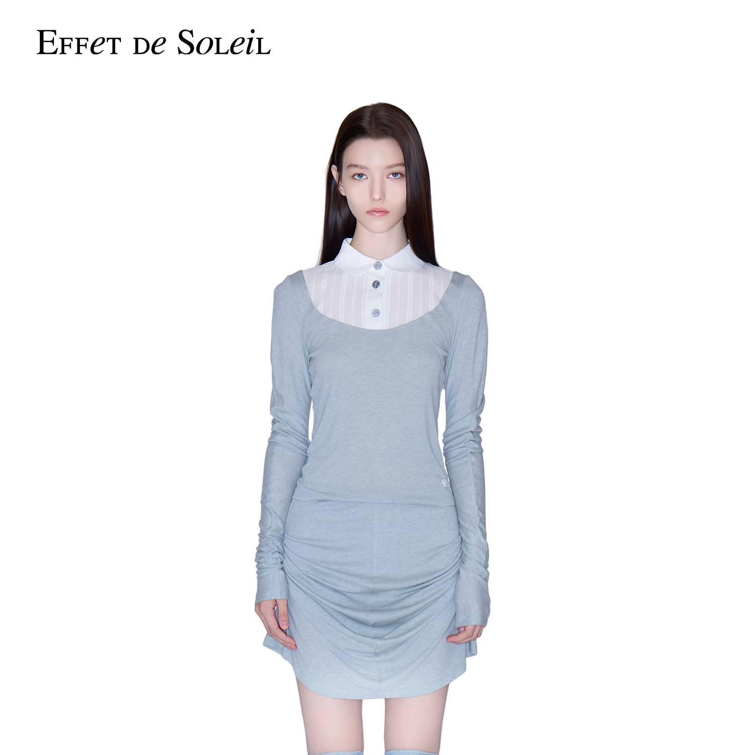 Effet de Soleil提花衬衫拼接长袖T恤上衣女装新品26秋