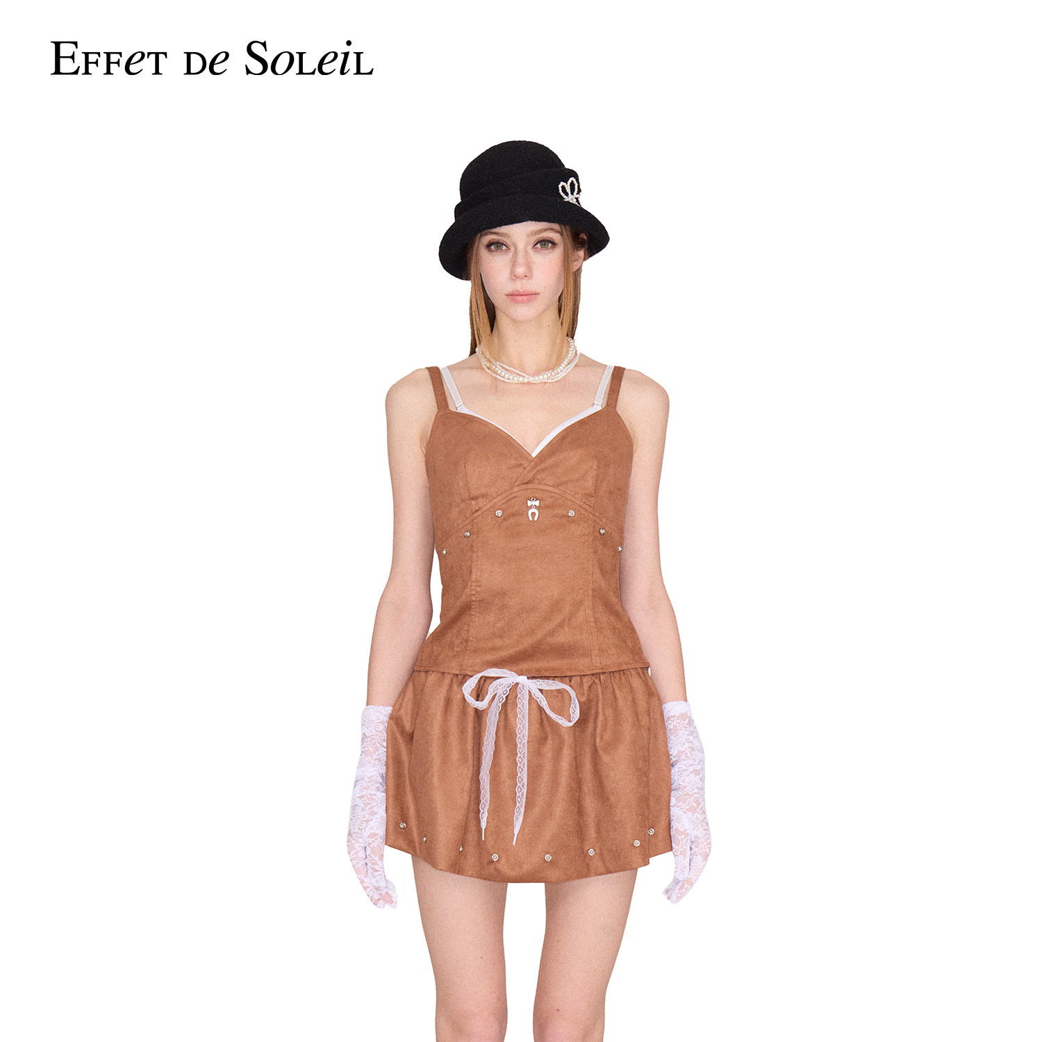 Effet de Soleil蕾丝系带假两件吊带背心上衣女装新品26夏