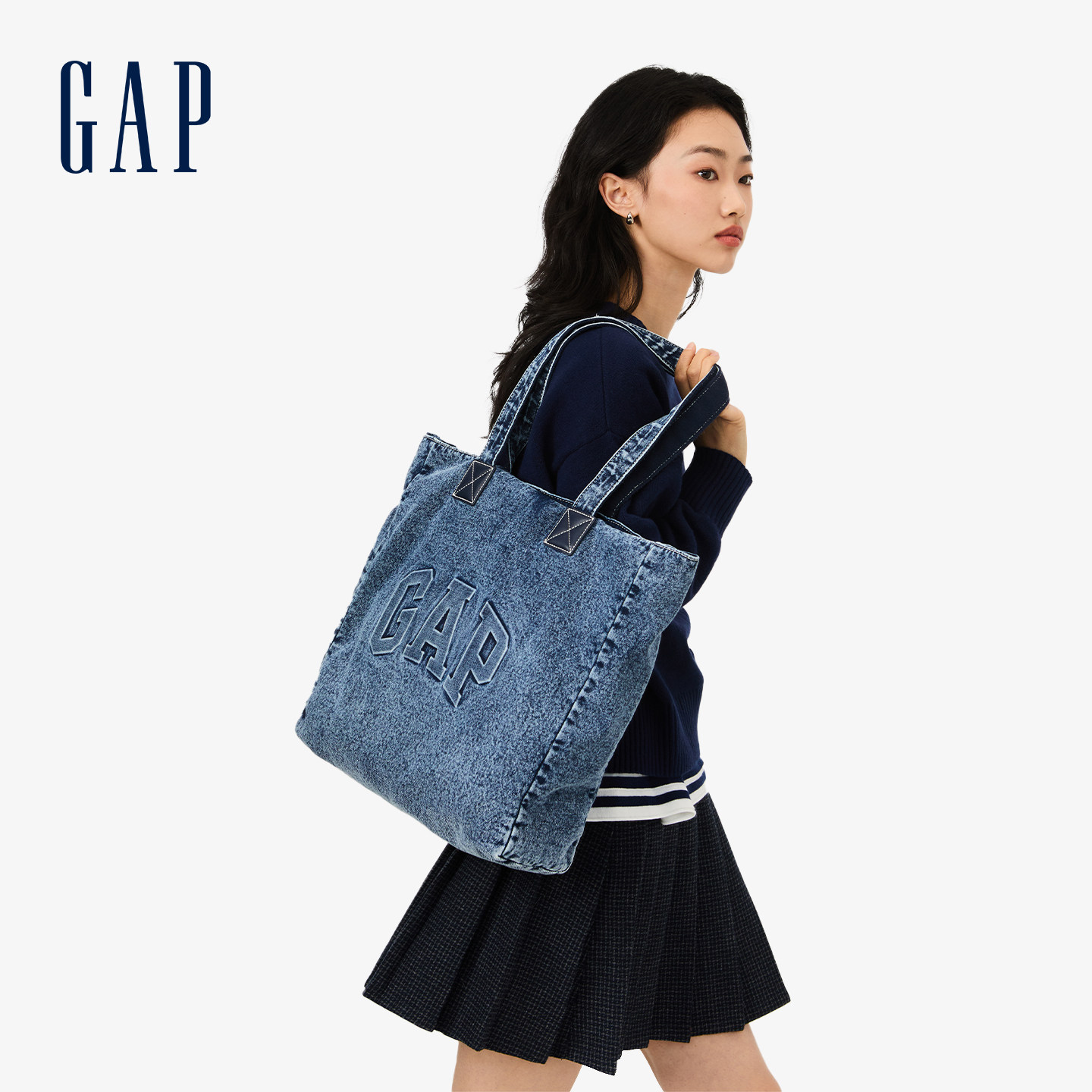 GAP水洗单肩包手提腋下女包大容量牛仔夏季通勤上班百搭休闲松弛