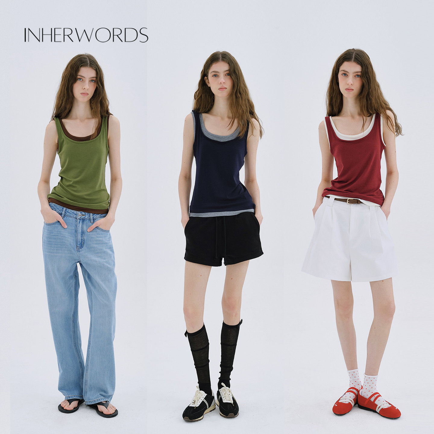 INHERWORDS 撞色假两件设计百搭休闲春夏莱赛尔羊毛混纺无袖背心