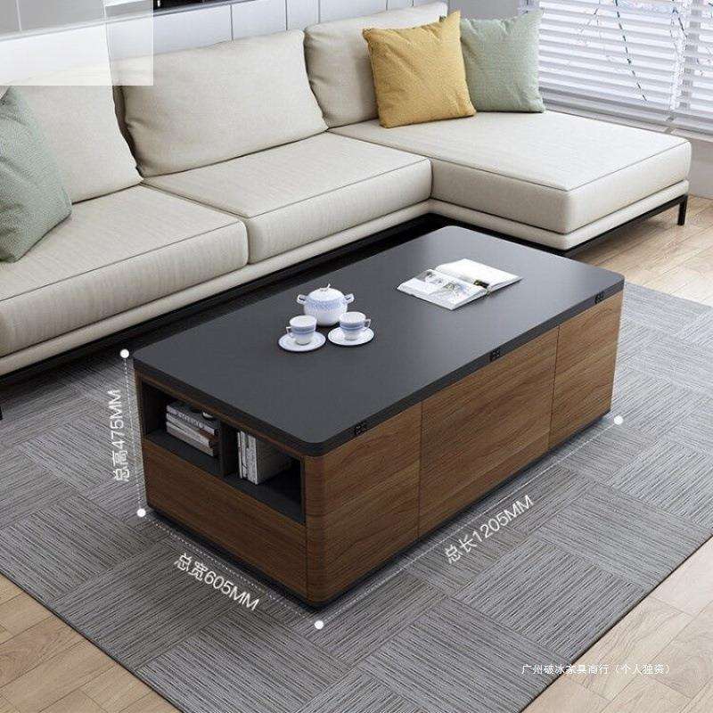 胡桃色高低可以升降茶几餐桌两用现代客厅家用多功能创意折叠移动