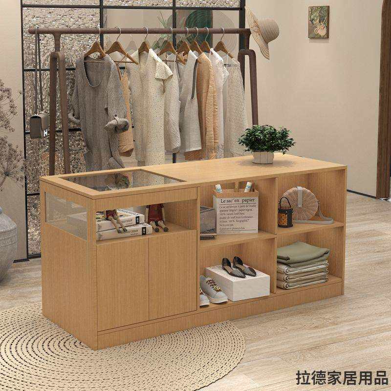 服装店中岛台流水展示台吧台收银台柜台摆件饰品陈列柜台桌带玻璃
