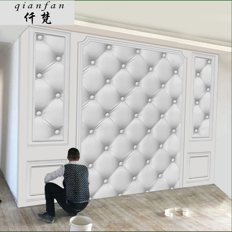 【自带边框】欧式电视背C景墙壁纸软包装饰壁画墙布墙纸