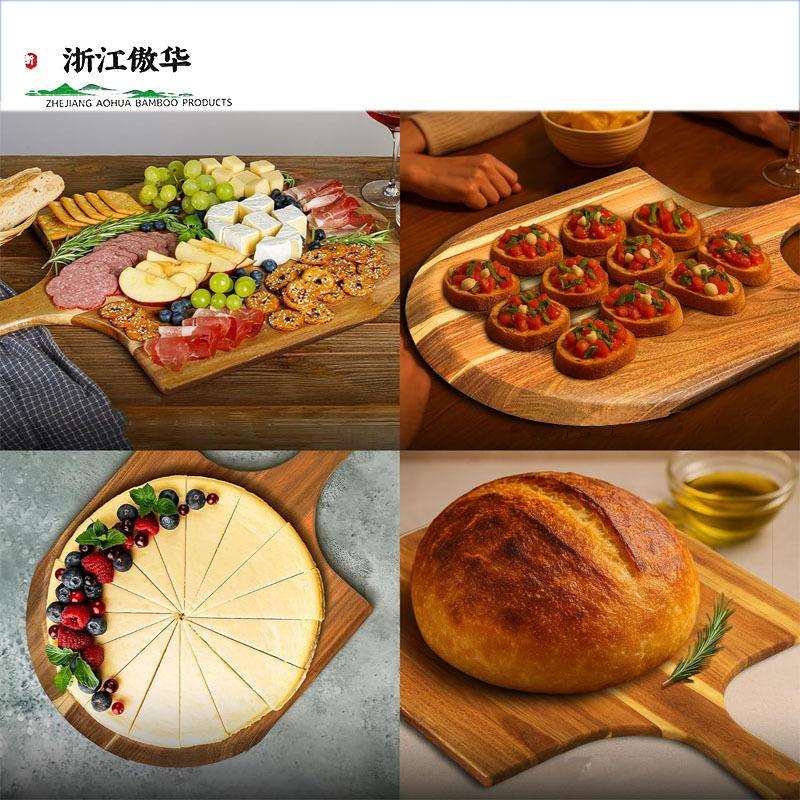 竹木披萨托盘西餐厅牛排熟食芝士砧板家用带手柄实木烘焙小吃盘