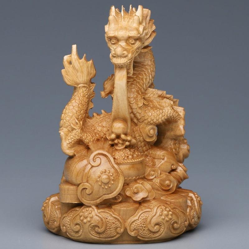 崖柏木雕盘龙家居摆件 实木精雕祥龙福禄车载装饰工艺品活动