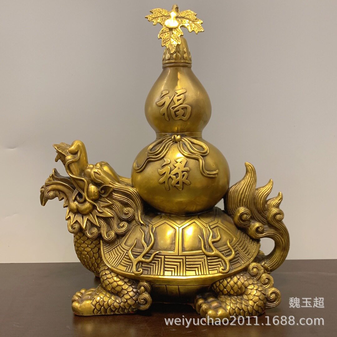 纯铜龙龟葫芦开盖化横梁摆件