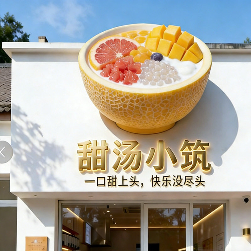 仿真奶茶馆门头雕塑制定玻璃钢立体大碗拉面条店铺招牌打卡大装置