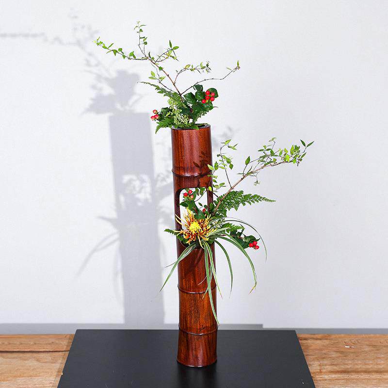 竹筒竹根花篮竹制品手工竹子剑山插花器中华花艺花器茶席家居摆设