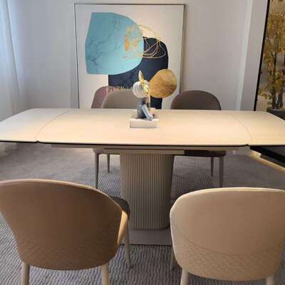 岩板伸缩餐桌椅洞石桌椅套装 耐高温防刮家用客厅dining table