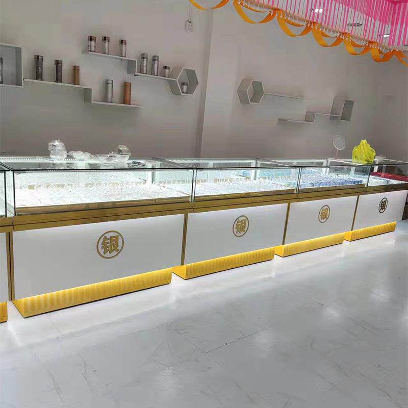 现代轻奢珠宝展示柜黄金首饰展览柜不锈钢玻璃柜台玉器银饰陈列柜