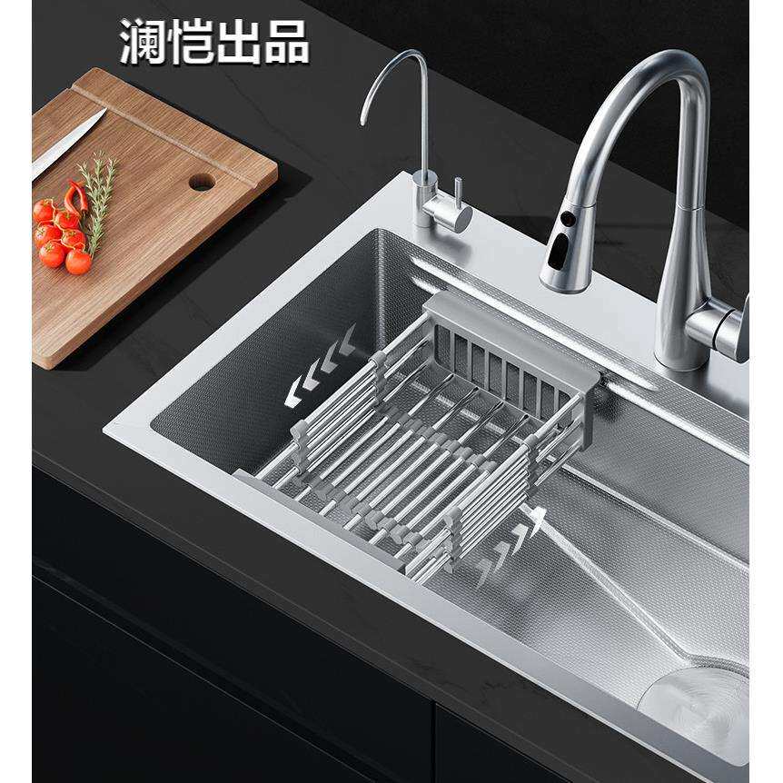 加厚纳米304不锈钢水槽抽拉龙头大单槽厨房洗碗菜盘池台槽