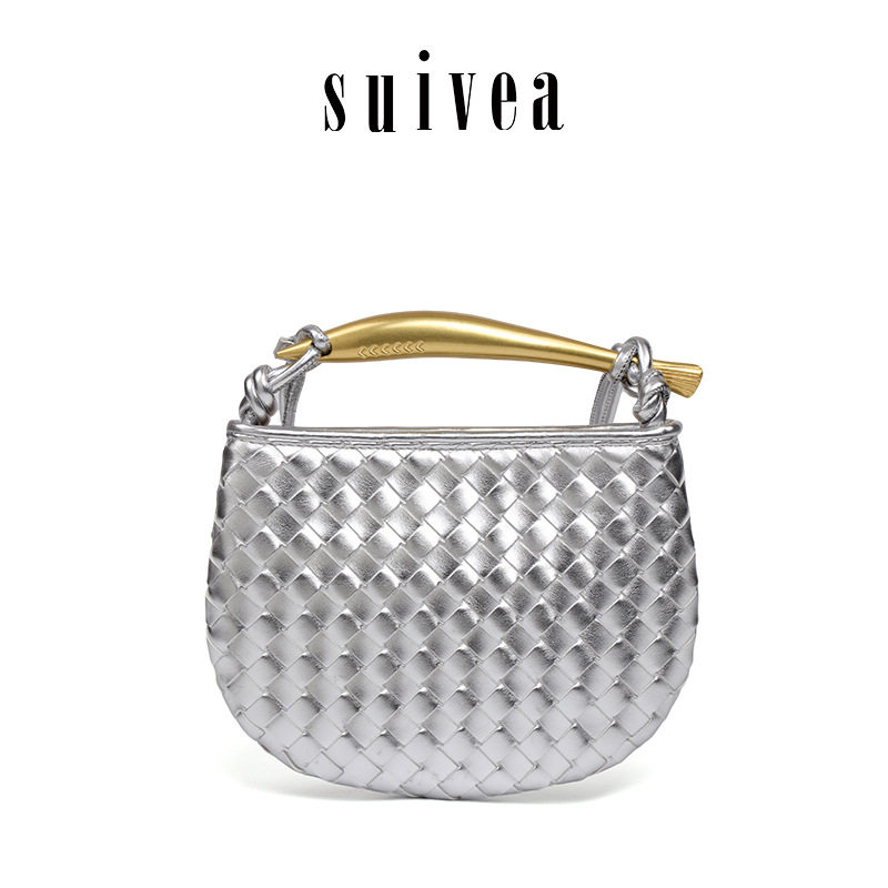 2026新款ins风银色编织包金属手柄沙丁鱼月牙包感通勤单肩斜挎手