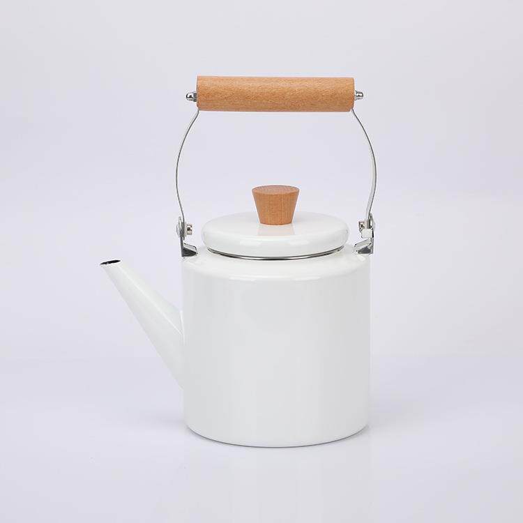 厂家供应搪瓷木柄提梁壶2L直壶茶水开水壶围炉煮茶壶饭店凉水壶