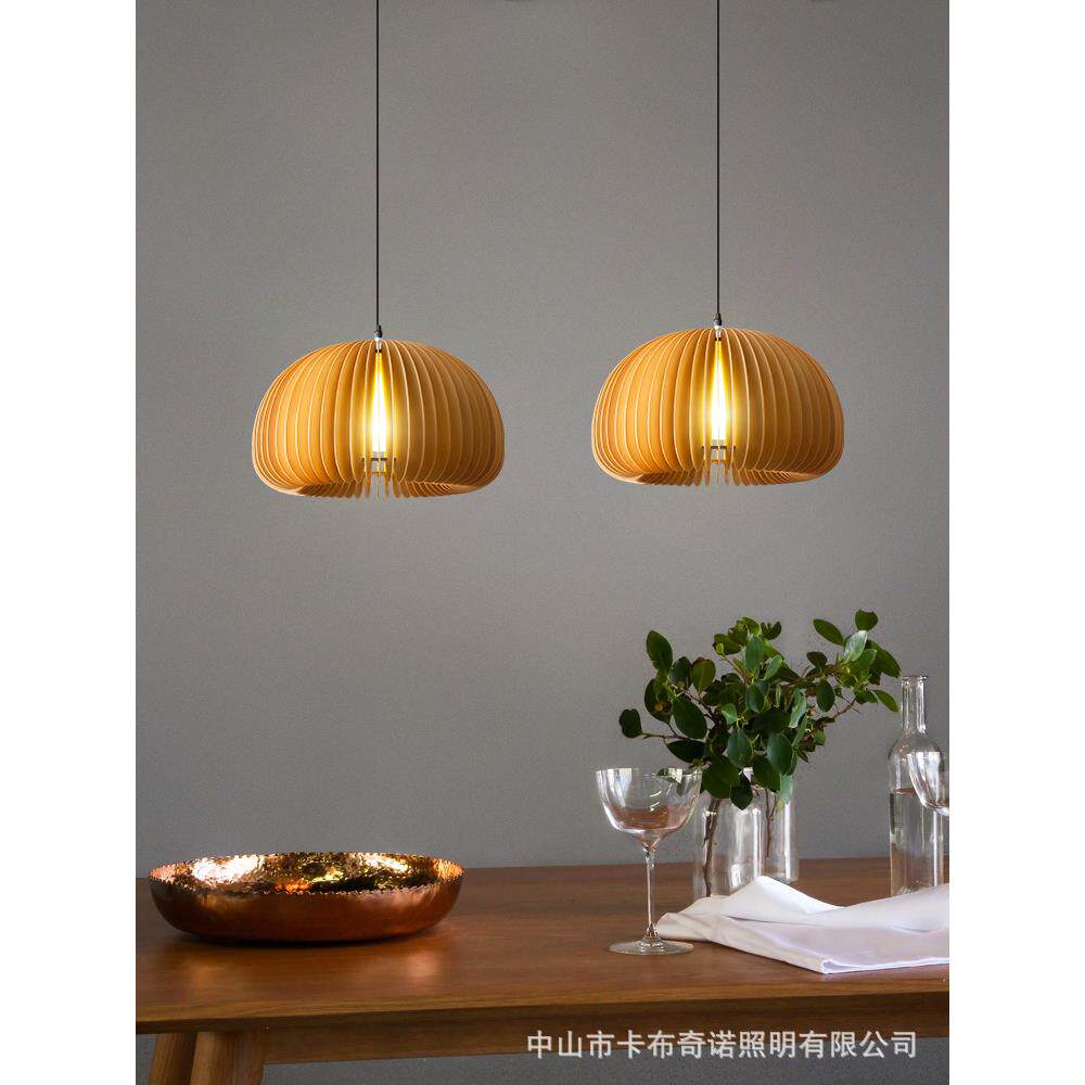 vintage餐厅吊灯日式复古卧室木质灯艺术创意民宿书房中古南瓜灯