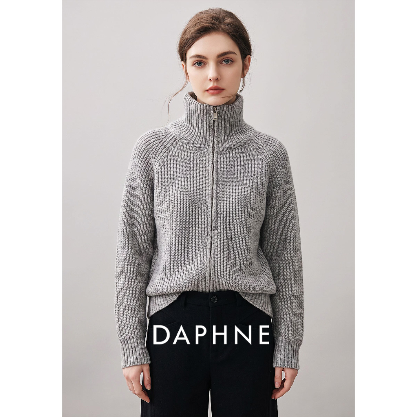 Daphne达芙妮重磅保暖牦牛绒针织开衫女秋季松弛感半高领毛衣外套