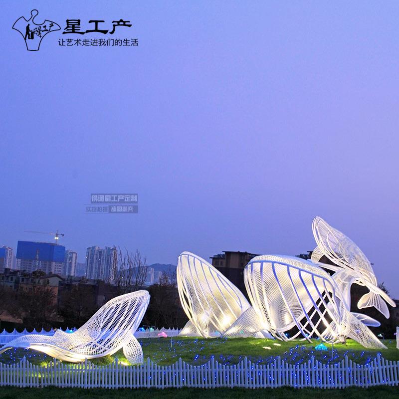 不锈钢园林景观工程大型雕塑鲸鱼镂空大鹏神兽金属户外摆件雕塑