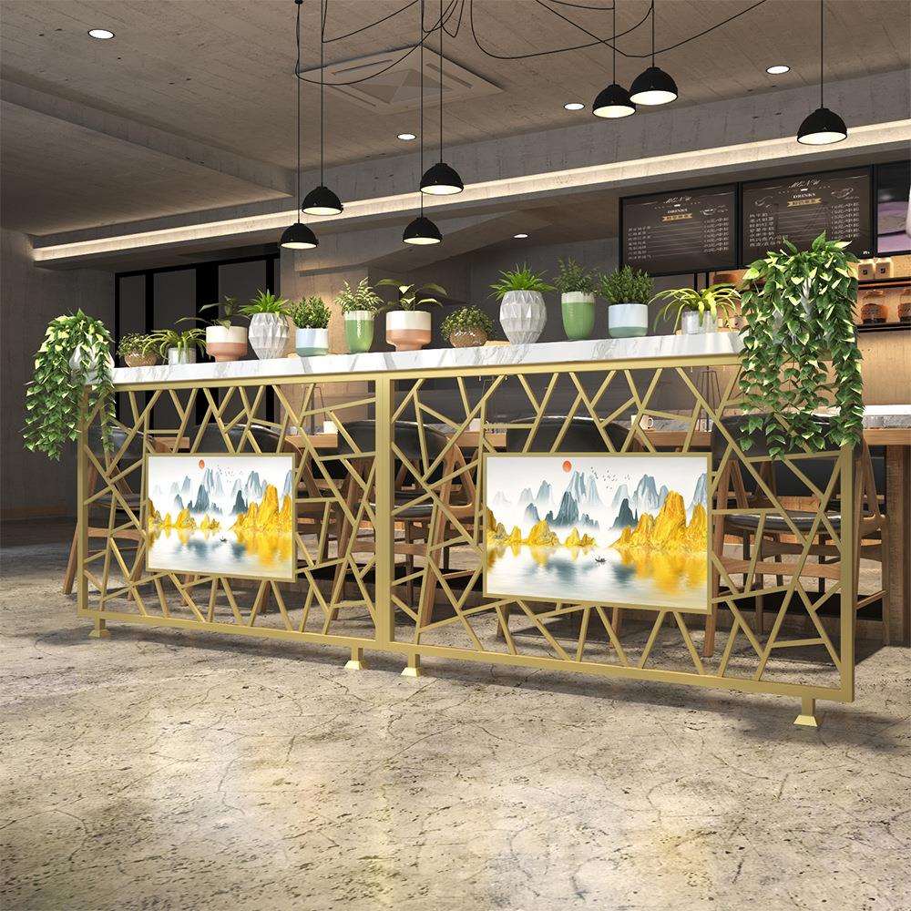 餐厅卡座矮隔断屏风饭店火锅店酒吧装饰围栏绿植花架铁艺栏杆隔断