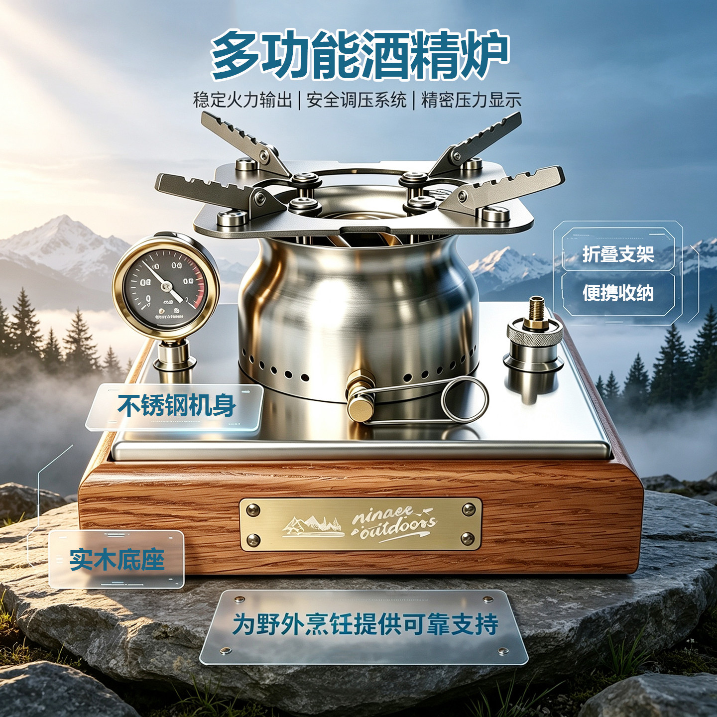 尼纳尔A10pro多功能增压酒精炉户外便携酒精气化炉露营煮茶取暖炉