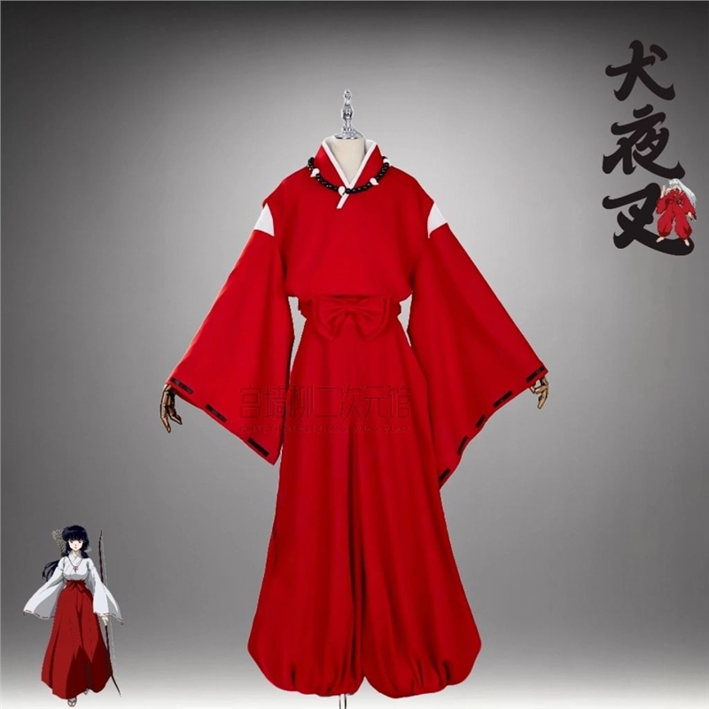 犬夜COS全套cosplay服装红色和服武士服古装桔梗全套动漫套装
