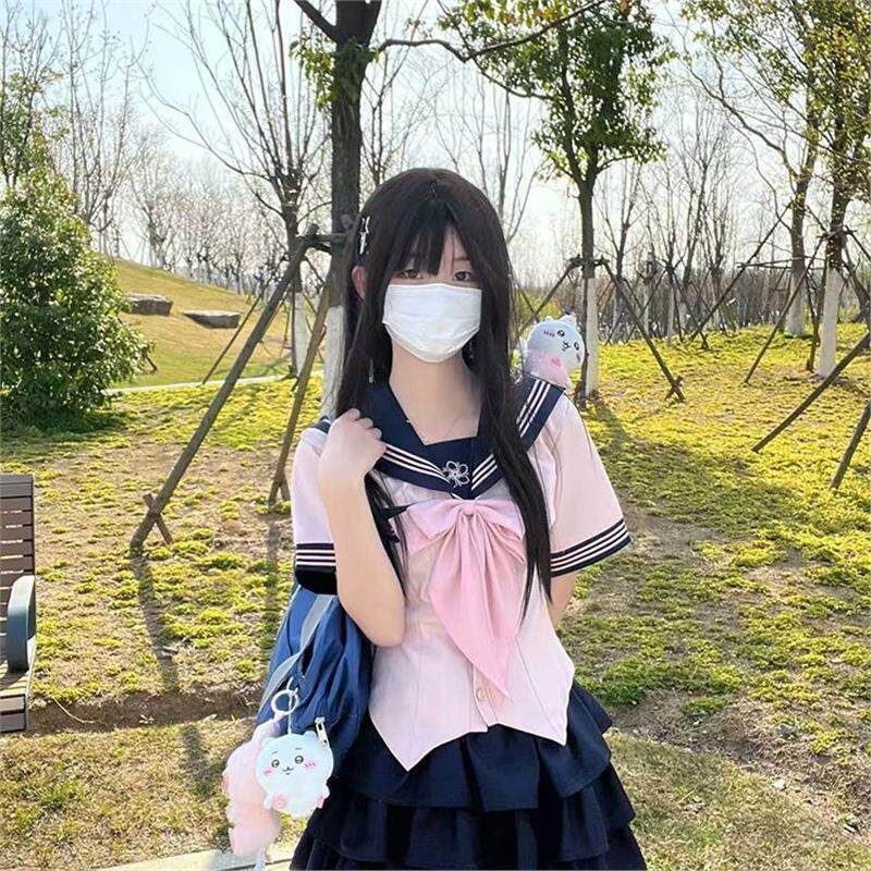 川屿海jk制服原创正版夏季收腰短袖水手服舒芙蕾粉色套装草莓芝士