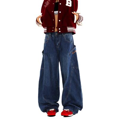 0123Start 弯刀baggy工装牛仔裤男女宽松美式覆古嘻哈潮牌阔腿裤