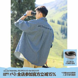 吕小虎复古水洗牛仔条纹长袖衬衫男秋季日系休闲衬衣cityboy外套