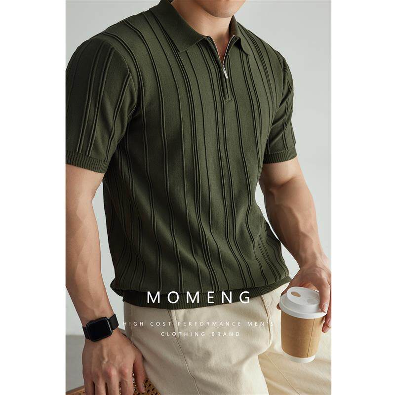 MOMENG高级感 冰丝polo衫男士商务休闲短袖t恤透气翻领针织衫夏季