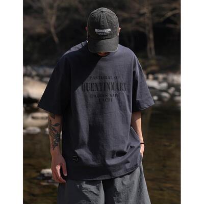 QuentinMarx日系男士320g重磅短袖T恤宽松休闲纯棉潮男tee青年夏