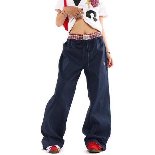 0123Start 双腰头格子拼接假两件休闲裤男女美式复古运动工装裤潮