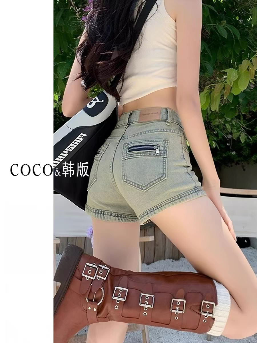 辣妹复古牛仔短裤女夏季热裤2025新款高腰性感a字直筒阔腿裤子潮