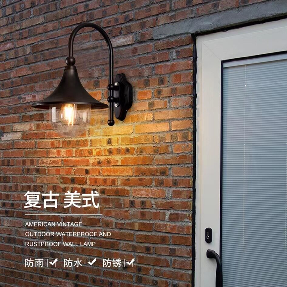 户外壁灯防水庭院灯具欧式室外壁灯美式乡村喇叭过道阳台创意壁灯