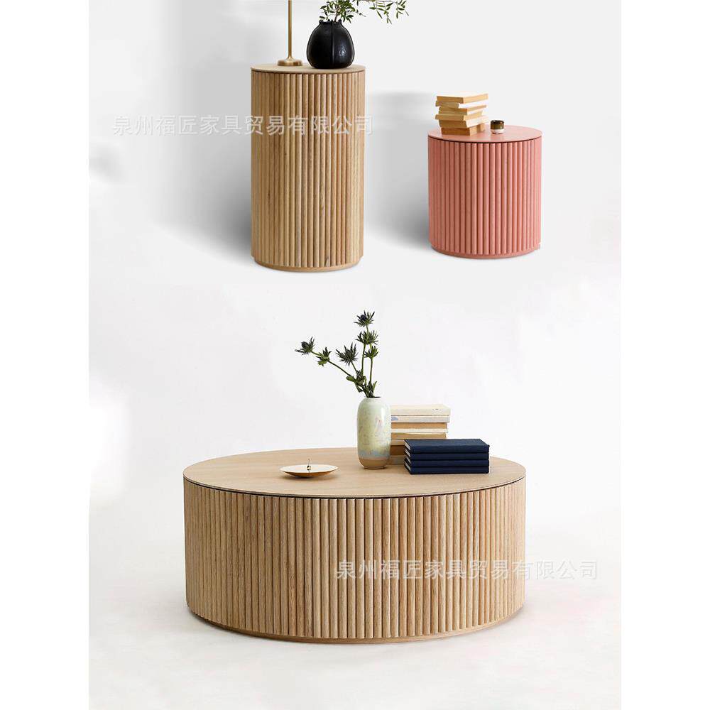 创意北欧实木圆桌家用客厅简约岩板餐桌圆形咖啡桌设计师洽谈桌子