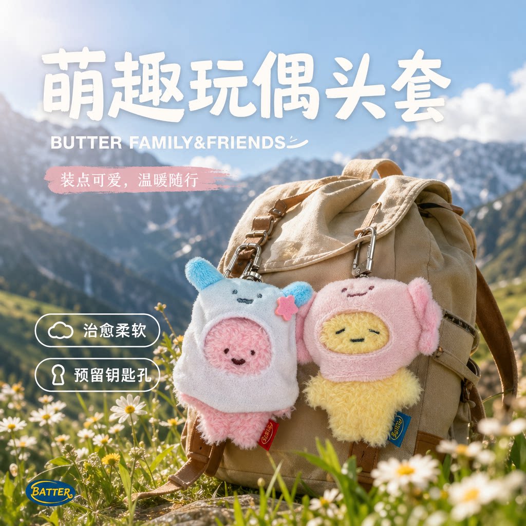 韩国BUTTER毛绒挂件公仔钥匙扣猫包挂链挂饰官网黄油牛奶头套娃衣