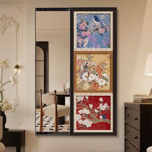 多巴胺穿衣镜隐藏式全身镜隐形暗藏式可推拉镜子中古风玄关装饰画