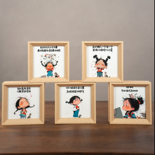 创意摆件收藏瓷板画摆台送朋友调皮生日礼物原木色陶瓷摆台