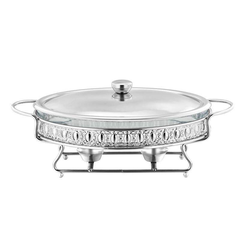 新款自助餐炉玻璃餐锅酒店餐厅酒精炉金色火锅架烤鱼盘加热餐具